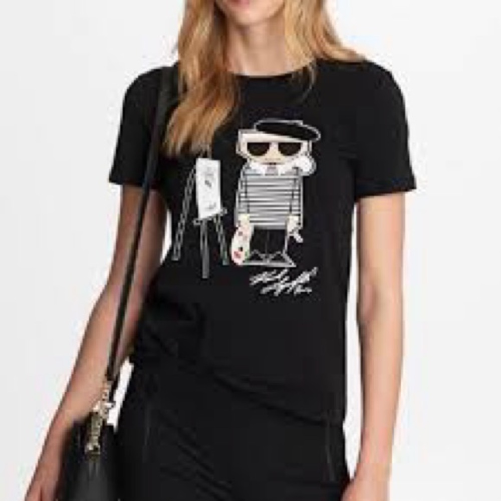 Karl Lagerfeld Paris graphic t-shirt featuring the "Flat-Head Karl"